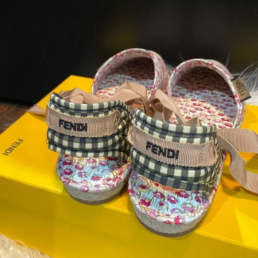 Fendi Quilted floral & gingham canvas espadrilles flats shoes